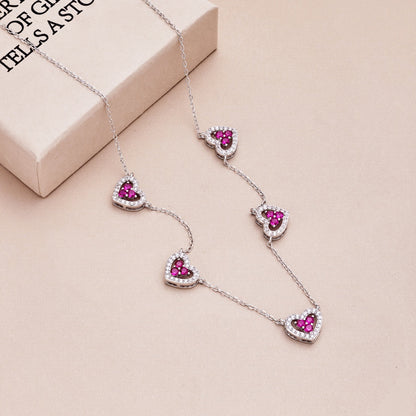 [Noble Jewelry]Sparkling Five Heart Necklace