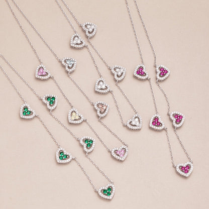 [Noble Jewelry]Sparkling Five Heart Necklace