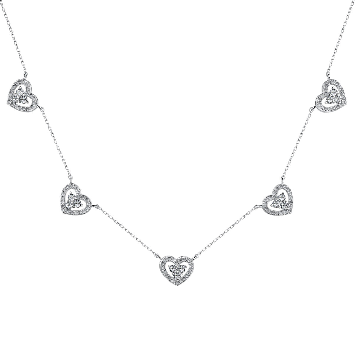 [Noble Jewelry]Sparkling Five Heart Necklace