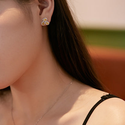 [Noble Jewelry]Ornate Flower Shape Pear Cut Lover Earrings