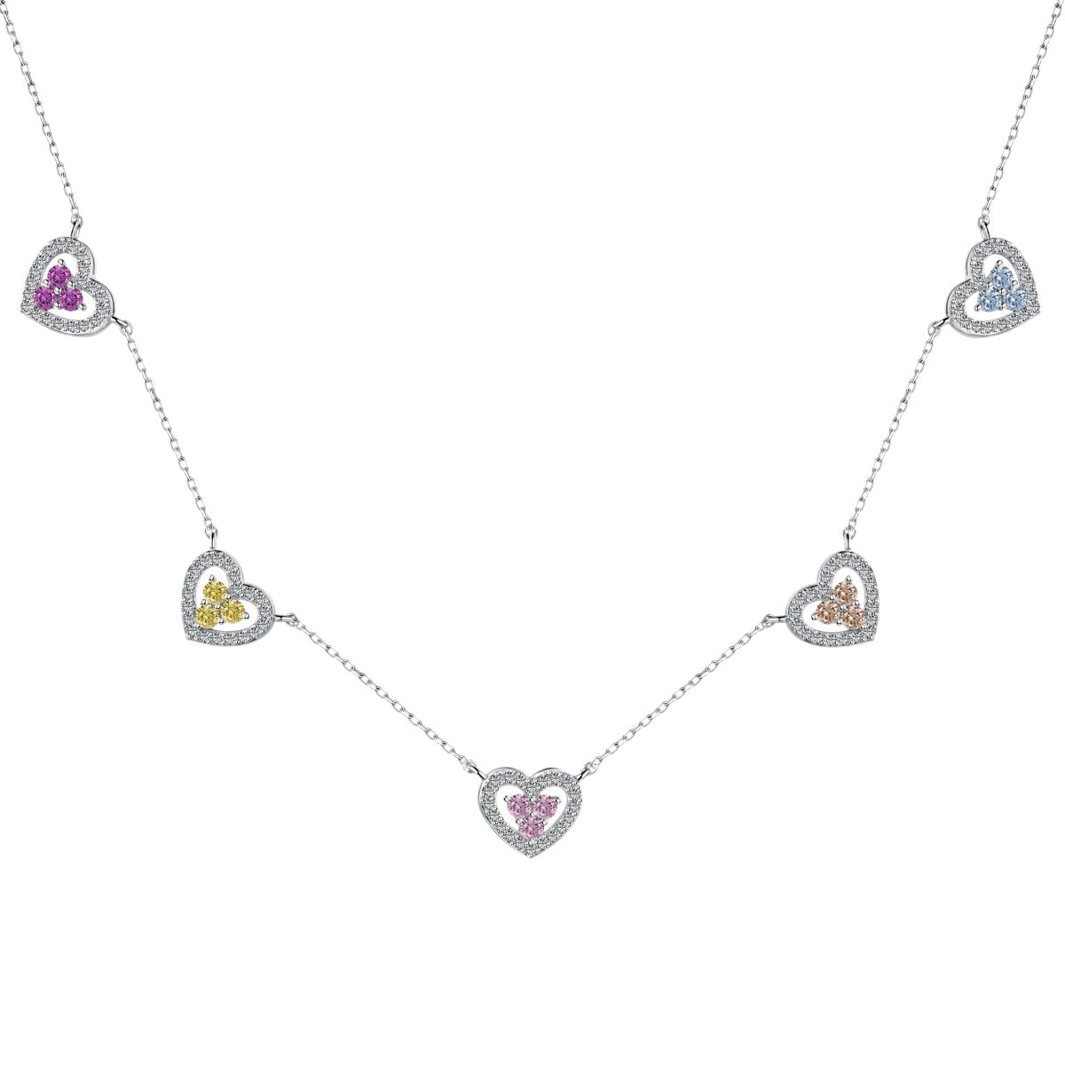 [Noble Jewelry]Sparkling Five Heart Necklace