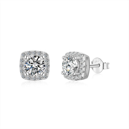 [Noble Jewelry]Classic Round Center Stone Stud Earrings