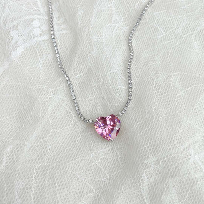 [Noble Jewelry]8.0 Carat Versatile Colorful Sweet Heart-Shaped Tennis Necklace