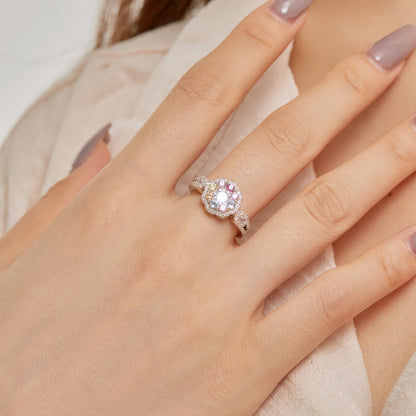 [Noble Jewelry]Delicate Colorful Round Cut Flower Shape Wedding Ring