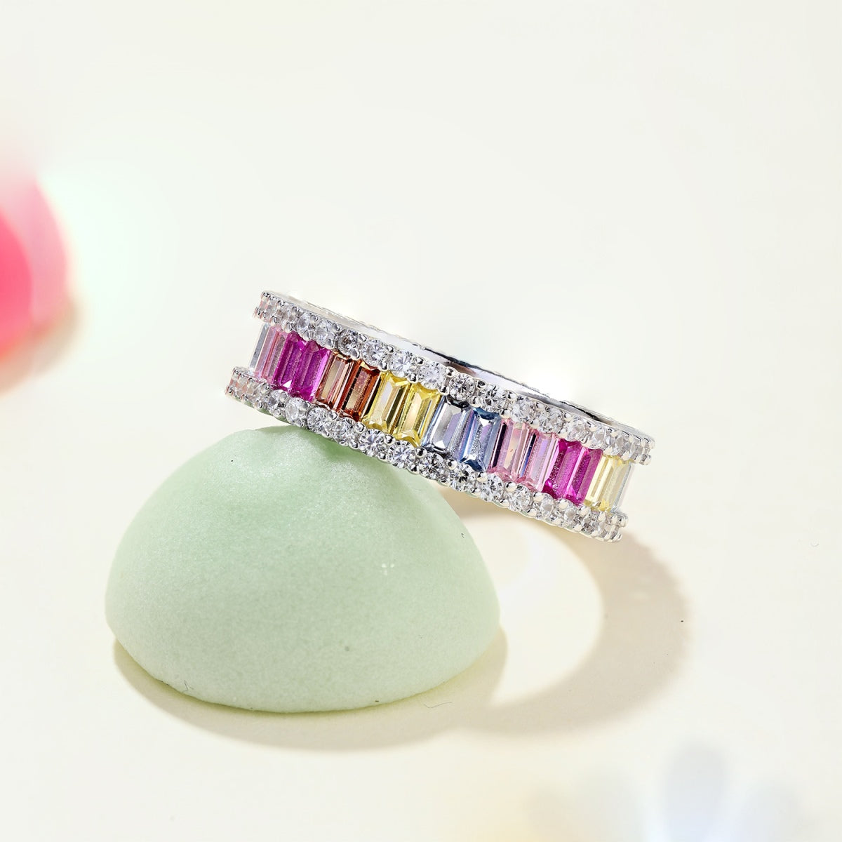 [Noble Jewelry]Dainty Kaleidoscopic Emerald Cut Daily Ring