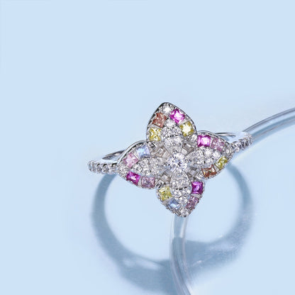 [Noble Jewelry]Luxurious Colorful Flower Shape Banquet Ring