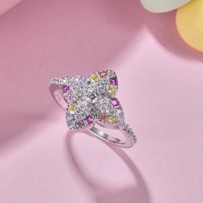 [Noble Jewelry]Luxurious Colorful Flower Shape Banquet Ring