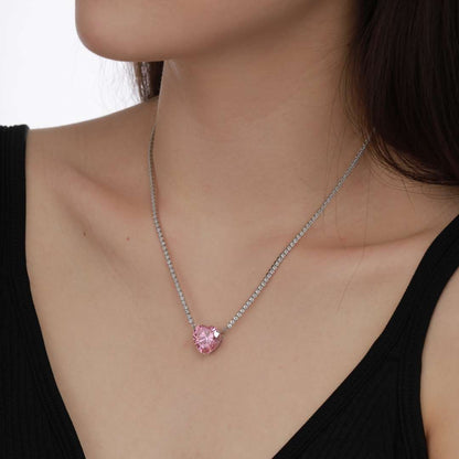 [Noble Jewelry]8.0 Carat Versatile Colorful Sweet Heart-Shaped Tennis Necklace