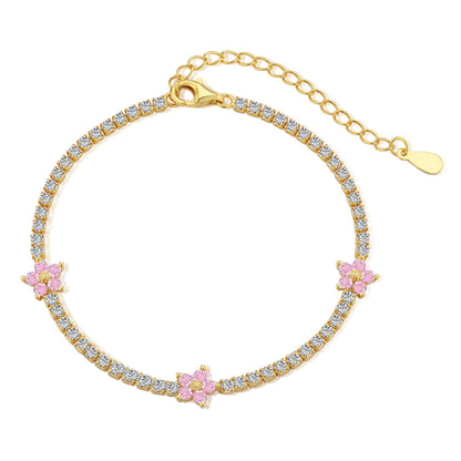 [Noble Jewelry]Sparkling Flower Shape Tennis Bracelet