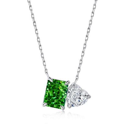 [Noble Jewelry]Dazzling Square & Heart Shape Necklace