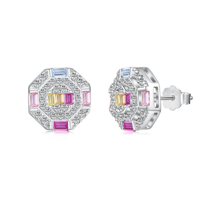 [Noble Jewelry]Ornate Colorful Octagon Shape Daily Earrings