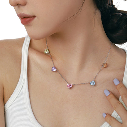 [Noble Jewelry]Sparkling Colorful Heart Cut Necklace