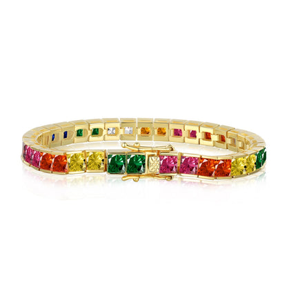 [Noble Jewelry]Radiant Colorful Princess Cut Tennis Bracelet