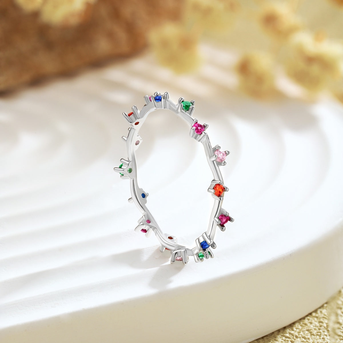 [Noble Jewelry]Radiant Colorful Round Cut Daily Ring