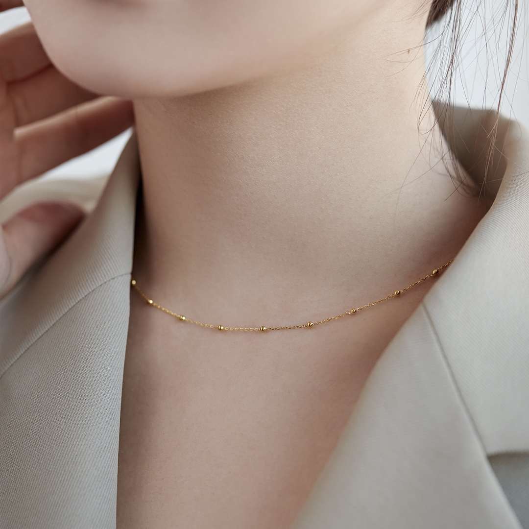 [Noble Jewelry]Small Bead Clavicle Chain Simple Necklace