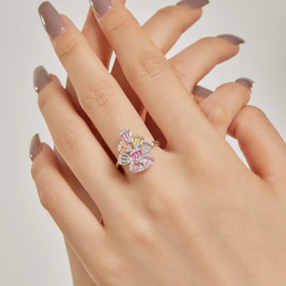 [Noble Jewelry]Sparkling Colorful Water Drop Shape Daily Ring