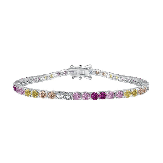 [Noble Jewelry]Radiant Colorful Round Cut Tennis Bracelet