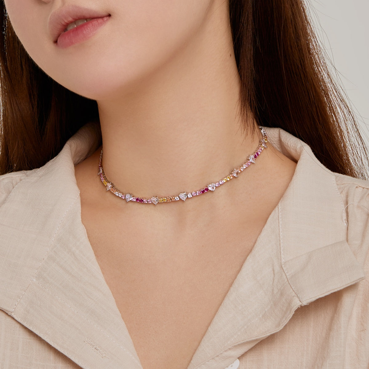 [Noble Jewelry]Delicate Colorful Rainbow Tennis Chain