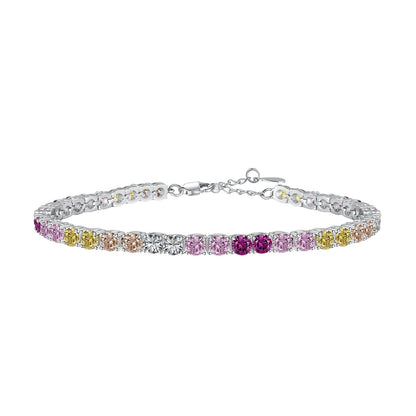 [Noble Jewelry]Radiant Colorful Round Cut Tennis Bracelet