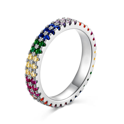 [Noble Jewelry]Unique Colorful Round Cut Tennis Ring