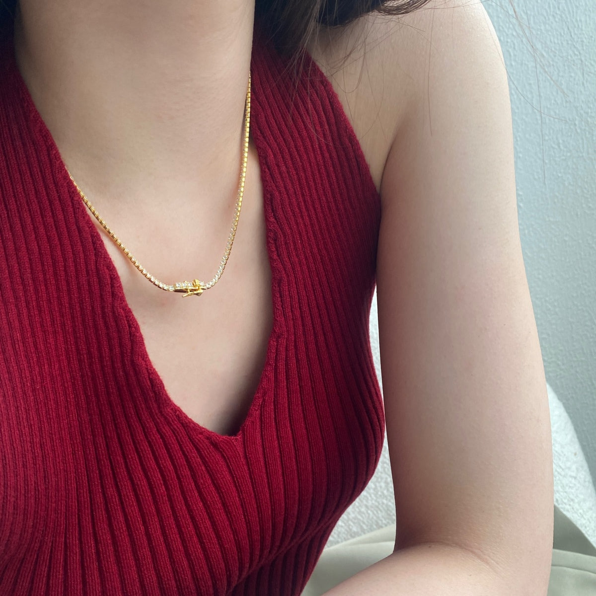 [Noble Jewelry]Delicate Round Shape Tennis Necklace