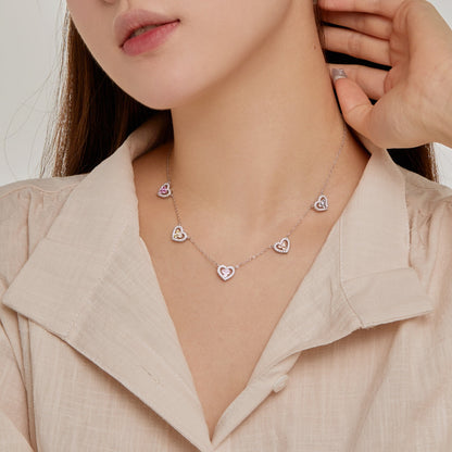 [Noble Jewelry]Sparkling Five Heart Necklace