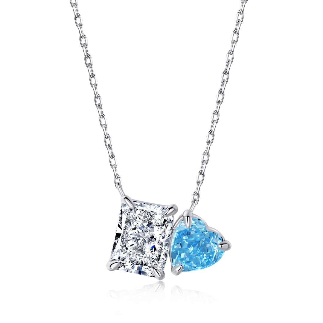 [Noble Jewelry]Dazzling Square & Heart Shape Necklace