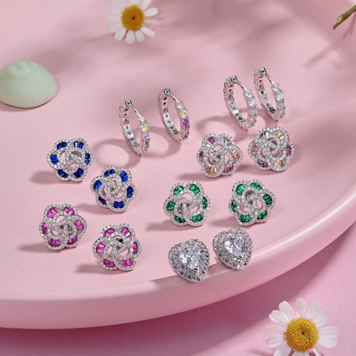 [Noble Jewelry]Radiant Colorful Round Cut Earrings