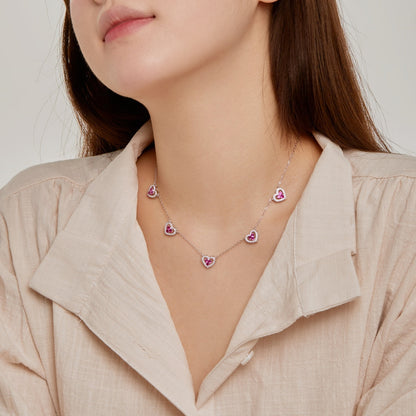 [Noble Jewelry]Sparkling Five Heart Necklace