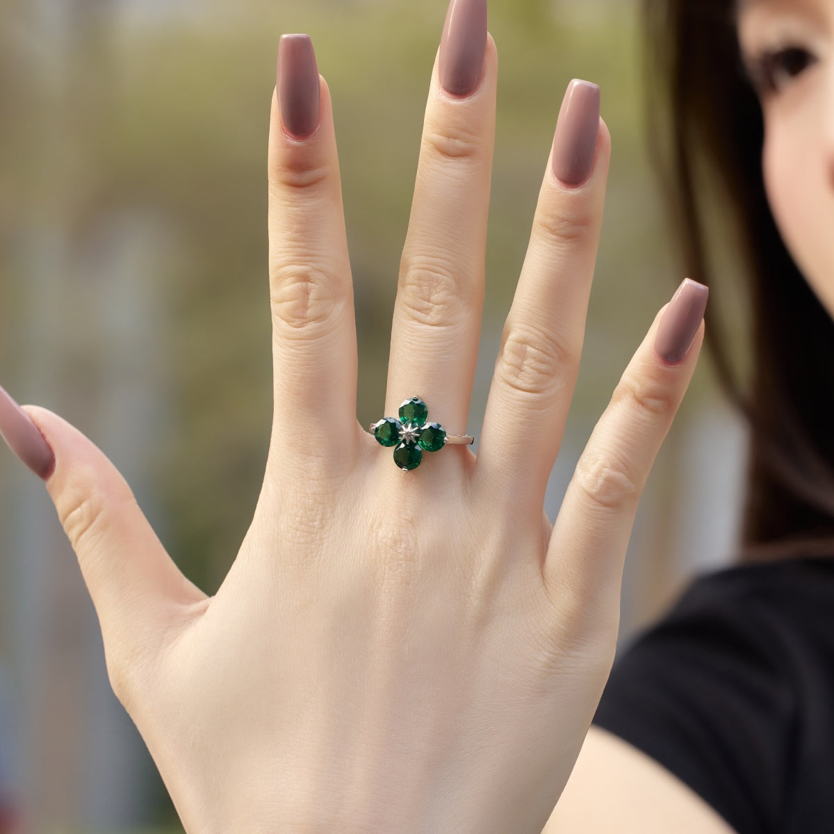 [Noble Jewelry]Four-Leaf Clover Eight-Pointed Star Ring