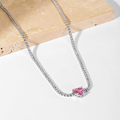 [Noble Jewelry]2.0 Carat Sparkling Tennis Heart Cut Necklace